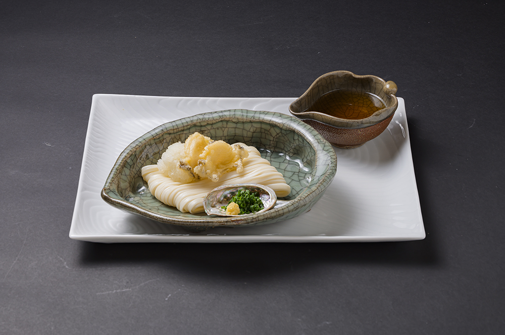 鮑衣揚 稲庭うどん(大根卸し、薬味)